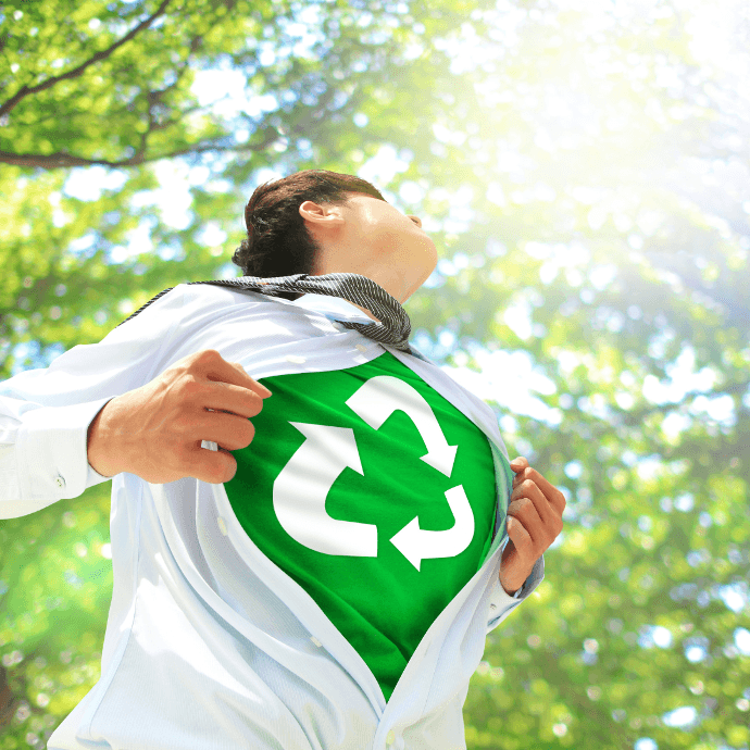 Business professional with recycling symbol illustrating corporate environmental responsibility and eco-contribution compliance